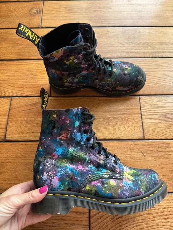 Dr. Martens Shoes - Dr Martens 1460 Pascal Lace Up Boot Black Rainbow Splatter Confetti Women’s Sz 6